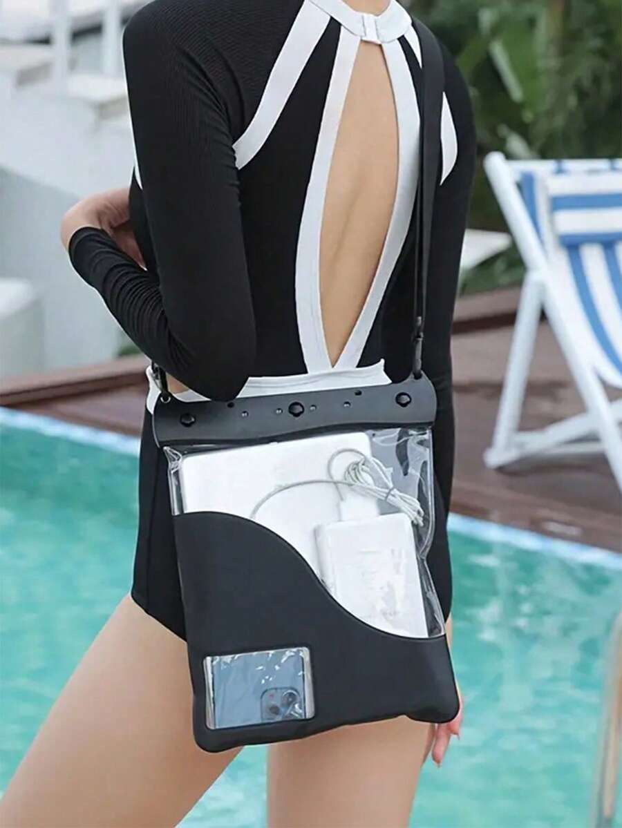 1 件防水包，夏季户外运动沙滩防水斜挎包，带触摸屏，适合游泳，手机保护袋，手机保护袋，沙滩配件，手机防水袋斜挎包挂绳通用触摸屏游泳潜水保护套运动包学校用品学校用品沙滩包巡航必需品运动包手机袋度假运动旅行，划船游泳浮潜皮划艇海滩泳池水上乐园运动包基本款游泳包游泳者热带海岸氛围沙滩包适合游泳夏季岛屿假期度假沙滩配件适合女孩男孩男士女士 - 黑色 - 查看 1