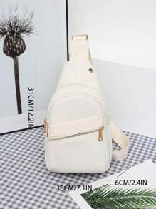 女士新款胸包，时尚防水斜挎单肩包，容量大，带 USB 接口，开学第一天的学院风腰包 - 米色 - 查看 3