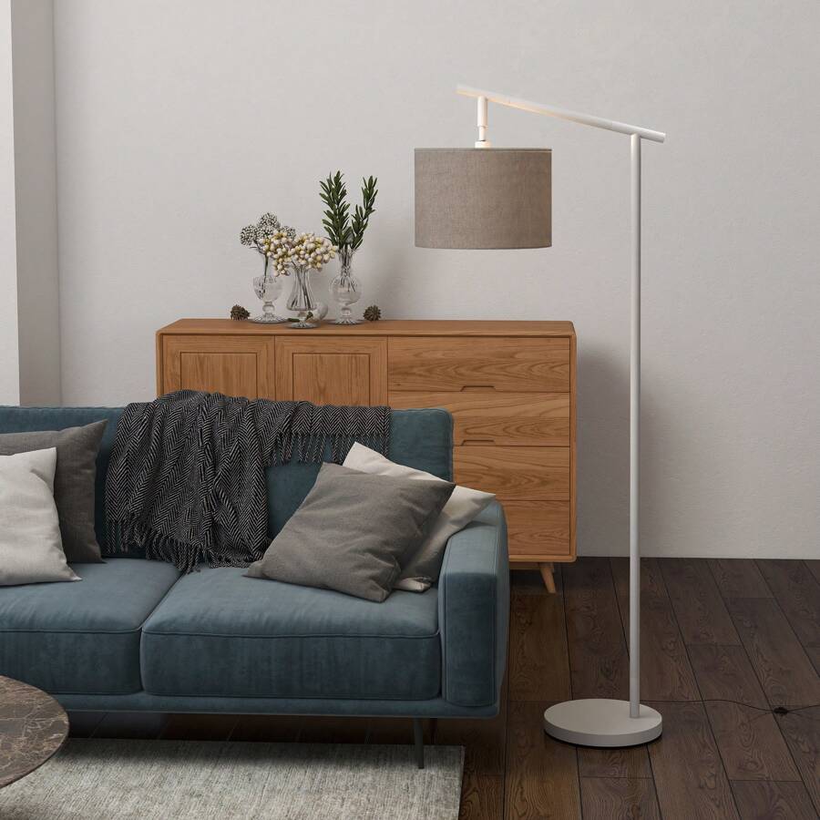 HOMCOM Modern Floor Lamps For Living Room With Rotating Lampshade, Standing Lamp For Bedroom, LED Bulb Included - Gris - Ver 1