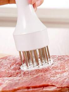 1pc White Handheld Stainless Steel Meat Tenderizer Needle Suitable For Tender Steaks Kitchen Accessory - White - View 1