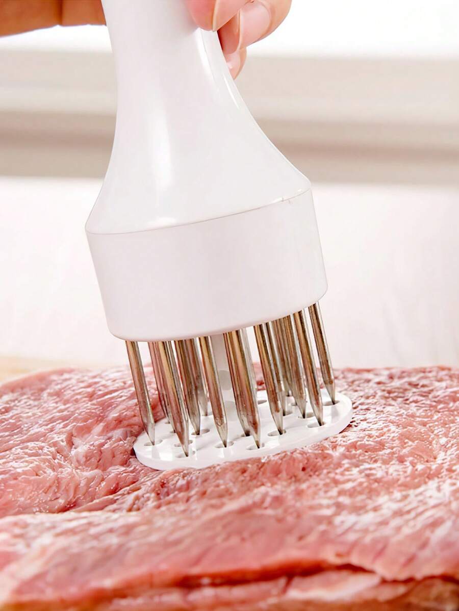 1pc White Handheld Stainless Steel Meat Tenderizer Needle Suitable For Tender Steaks Kitchen Accessory - White - View 1