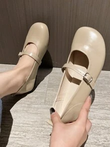 女士复古玛丽珍平底鞋，圆头低帮法式正装鞋，大码 41-43