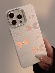 1入珍珠和蝴蝶結裝飾的硬殼手機殼,帶有電鍍鏡頭框,風新年風格,激光防摔,適用於蘋果和華為手機 - 彩色 - 查看 9