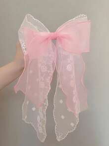 可愛1入組女士花邊和網紗大蝴蝶結髮夾 - 粉色 - 查看 3
