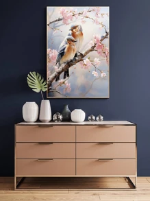1入DIY卡通風格5D鑽石畫，附有兩隻鳥的馬賽克全圓鑽繡，十字繡工藝假日家居裝飾掛牆畫 - 彩色 - 查看 3