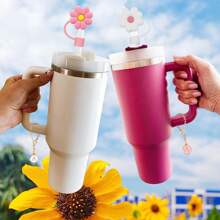 3 Pcs Letter Charms Accessories Straw Cover Cap For Cup Name Id Plate Initial Letter Handle Personalized Charm For 30&40 Oz Tumbler Water Cup Handle Identification Letter Charm Chain(2pcs 10mm Flower Bear Straw Cover+1pc Letter Charms), Mother's Day Gift - Style 12 - View 2