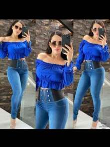 Pantalón cotillero de mezclilla botones - Azul - Ver 1