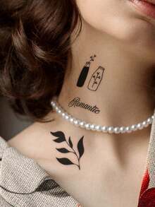 STARTTOOS 6入組黑色簡單草圖線條花卉動物紋身貼紙，適用於手臂、手腕、胸部、腹部、背部和身體 - 黑色 - 查看 9