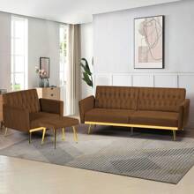 Lesofair 70" Velvet Futon With Adjustable Backrest And Armrests, Sofa Bed With With Extra Pillows For Waiting Room, Living Room And Office - màu nâu - Xem 8