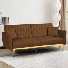 Lesofair 70" Velvet Futon With Adjustable Backrest And Armrests, Sofa Bed With With Extra Pillows For Waiting Room, Living Room And Office - màu nâu - Xem 6