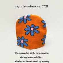 1頂提花無邊帽,時尚可愛花卉圖案針織帽,適用於旅行,海灘,戶外活動 - A - 查看 2