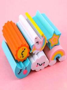 6 Piezas de Goma Recortable Diseños Kawaii, Unicornio, Sol, Luna, Arcoiris, Borrador Kawaii - Multicolor - Ver 2