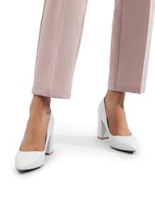 Women's High Heels Pointed Toe Chunky Heeled Block Classic Slip On For Spring Wedding Casual Or Formal Occasions Dress Pumps Shoes - 白色 - 查看 4