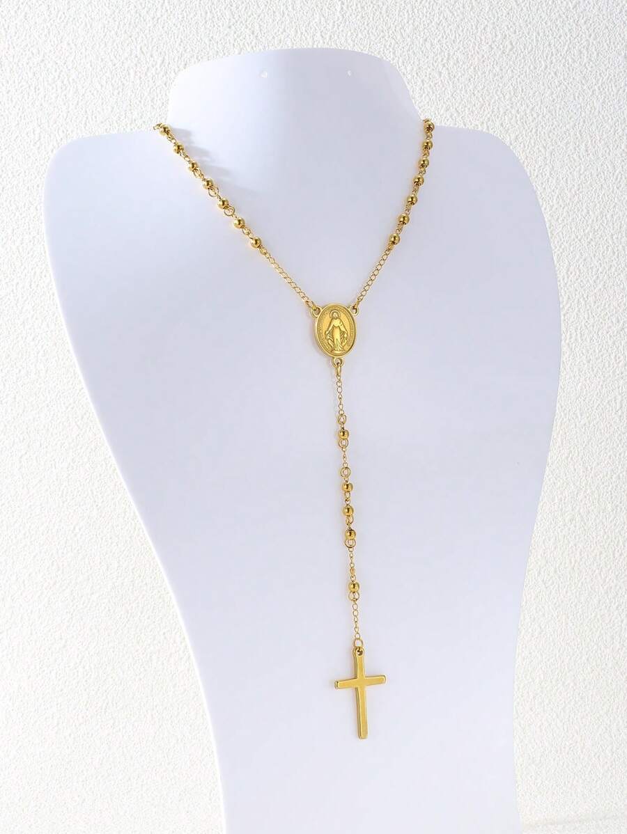 1條 4mm 不銹鋼金色珠項鍊,帶有和吊墜,女士日常佩戴珠寶 - 金色 - 查看 1