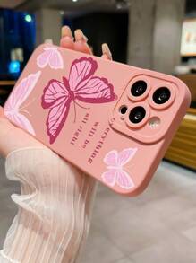 1個蝴蝶圖案手機殼適用於 iPhone/Samsung/Xiaomi/Redmi/Oppo/Realme/Vivo - 粉色 - 查看 2