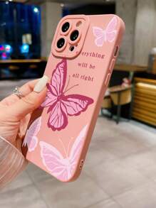 1個蝴蝶圖案手機殼適用於 iPhone/Samsung/Xiaomi/Redmi/Oppo/Realme/Vivo - 粉色 - 查看 5