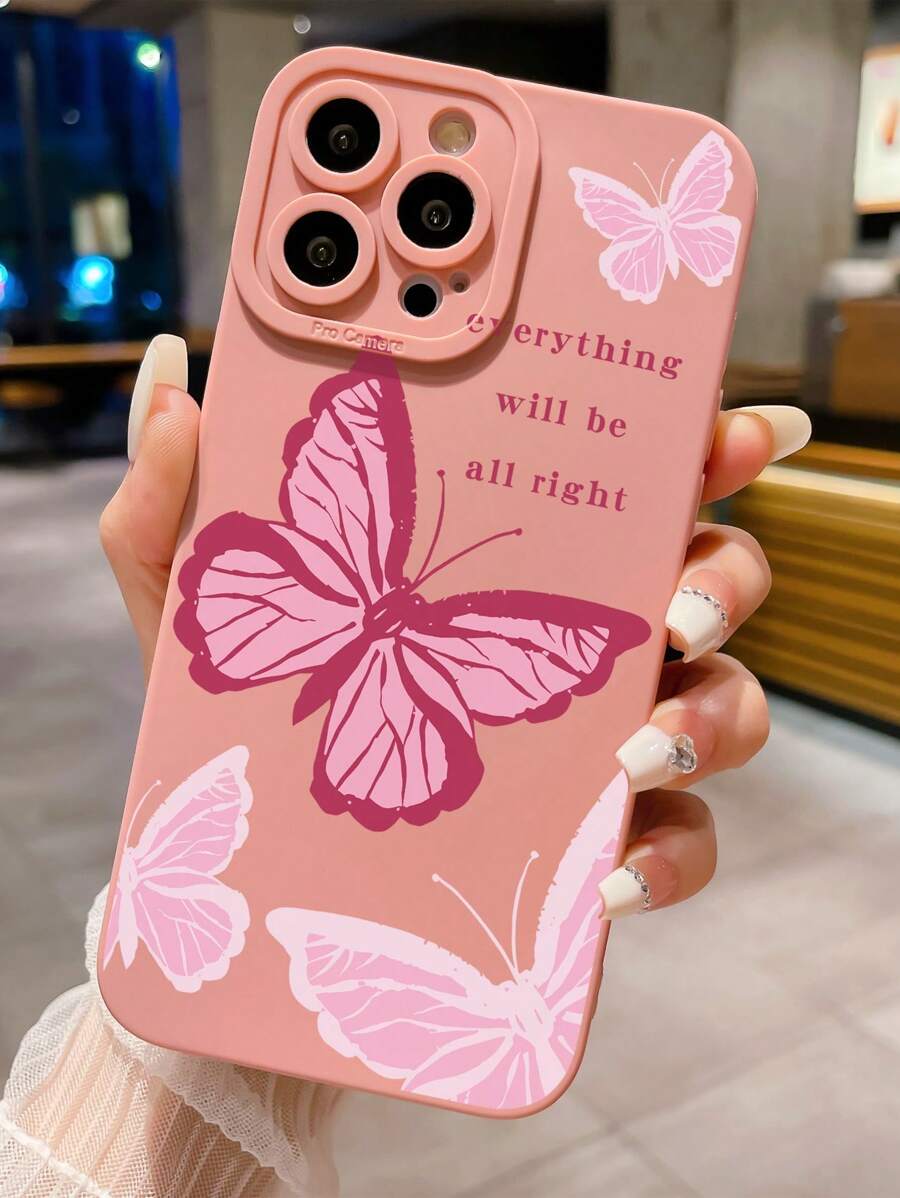 1個蝴蝶圖案手機殼適用於 iPhone/Samsung/Xiaomi/Redmi/Oppo/Realme/Vivo - 粉色 - 查看 1