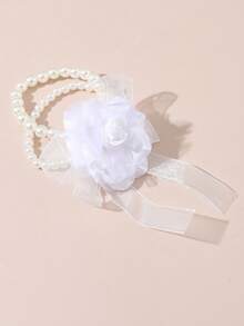 1件装女士白色仿珍珠玫瑰腕花，适合日常、节日、派对、婚礼、搭配礼服、伴娘、新娘、生日等场合，优雅大方。 - 白色 - 查看 5