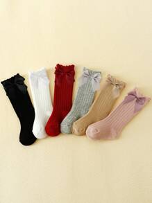 6 Pairs Baby Girls' Bubble Mouth & Lace & Bowknots Decor High Tube Socks