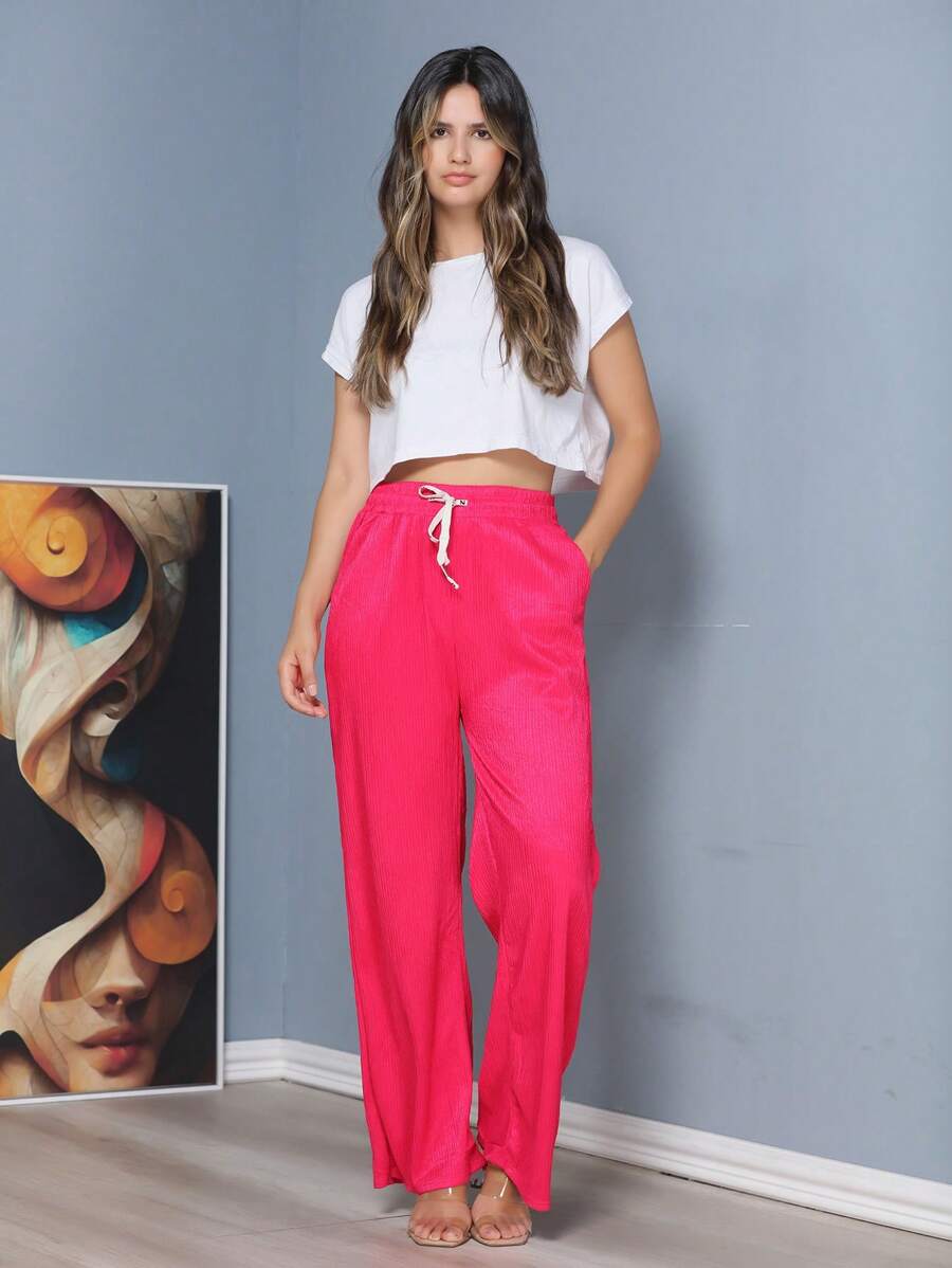 Women Pants - 玫紅色 - 查看 1