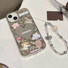 電鍍百褶鏡面愛心動物手機殼/頸帶，適用於iPhone 15 Pro Max/11/13/12 Pro Max/14 Pro Max - 彩色 - 查看 2