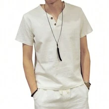 Camisa Con Botones  Informal Suelta De Manga Corta Para Hombre - Blanco - Ver 2