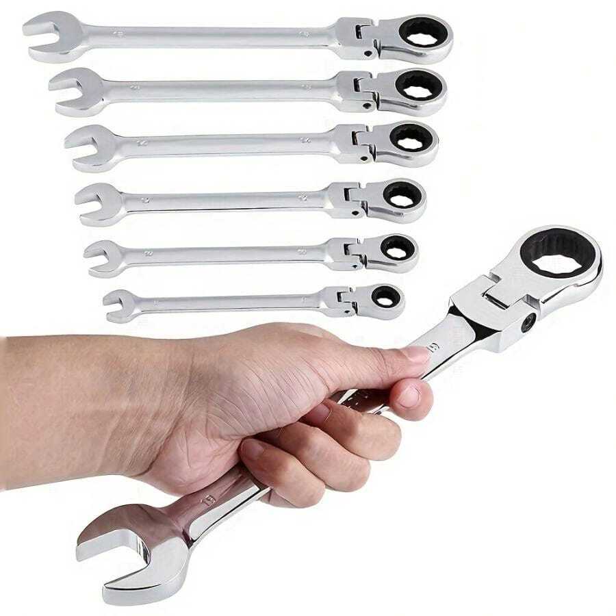 Juego De Herramientas De Hardware De 6 Piezas De Llave De Trinquete De Doble Uso Con Rotación De 180 Grados (bonus: Grabado Con Chrome Vanadium, Sin Grabado Son Normales, El Material No Tiene Ninguna Diferencia) - Plateado - Ver 1