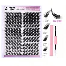 Diy 睫毛延長套件,168支帶纖細莖的假睫毛簇,超強固定睫毛膠、密封劑、應用器、鉗子,混合大小（0.07mm - 8-16mm）