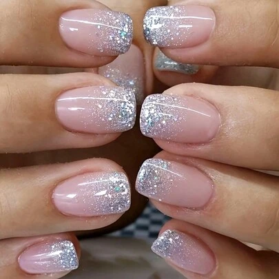 Transform Your Nails With,24pcs Press On Nails Long Square Glitter & Gradient Design False Nails Set , Contain 1pc Jelly Glue And 1pc Nail File, For Nail Art By Women & Girls Nail Supplies