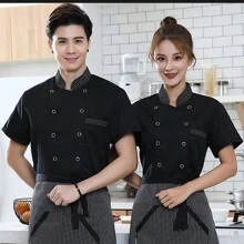 2PCs: Filipinas Uniforme De Chef+ Delantal, Poliésterrespirable - Negro - Ver 2