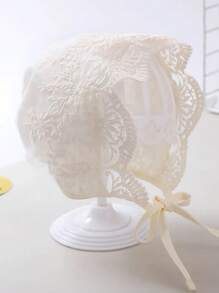 1pc Newborn/Infant White Lace Detailed Spring/Summer Baby Bonnet