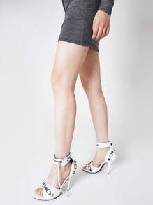 Sexy Design Women Stiletto High Heels Sandals Rivit Peep Toe Ankle Strappy Elegant Luxury Wedding Party Shoes - 白色 - 查看 6