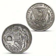 1921 Holy Grail Excalibur Sword Replica Coin Antique Silver-Plated Copper Coin With Exquisite Metalwork - Black and White - View 4