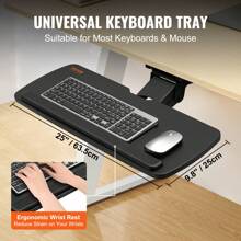 Keyboard Tray Under Desk Adjustable Height, Height And Angle Adjustable Under Desk Keyboard Tray Slide Out, Large 25x9.8 Inch Keyboard Holder Under Desk For Typing In Home, Office Work - Black - View 3