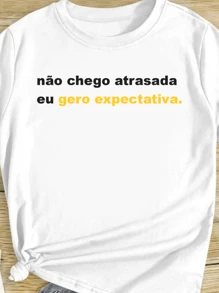 Camiseta Impressão Frase Camisa Básica Casual Algodão Confort - Branco - Visão 3