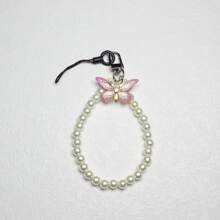 閃閃發光的蝴蝶abs珠手工製作手機掛繩腕式鑰匙圈u盤手機殼耳機套相機背包通用配件掛飾,女士掛件禮物 - 金色 - 查看 9