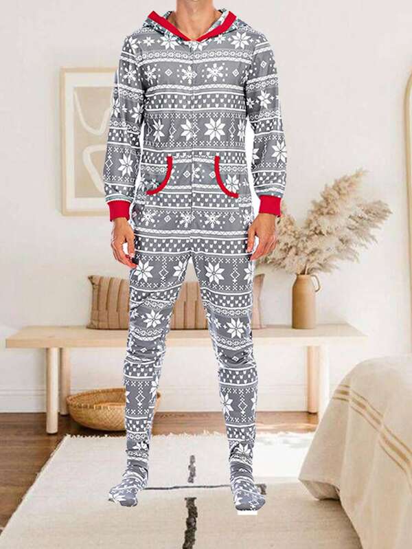 da uomo stampata maniche lunghe Jumpsuit Pigiama , autunno , grigio