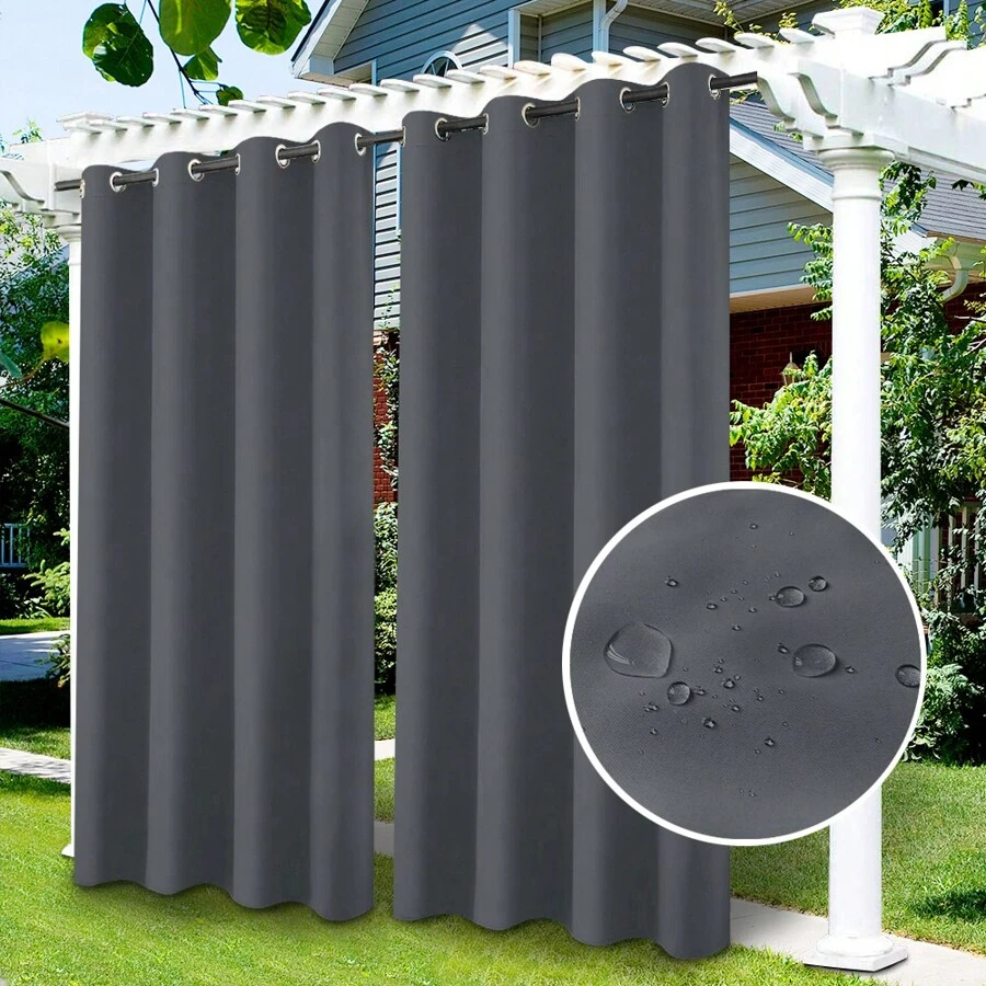 Waterproof Outdoor Blackout Curtains Patio Thermal Insulated Sun Blocking Drapes Curtain Privacy For Outside Garden Porch Pergola Yard Pool - Màu xám đen - Xem 1