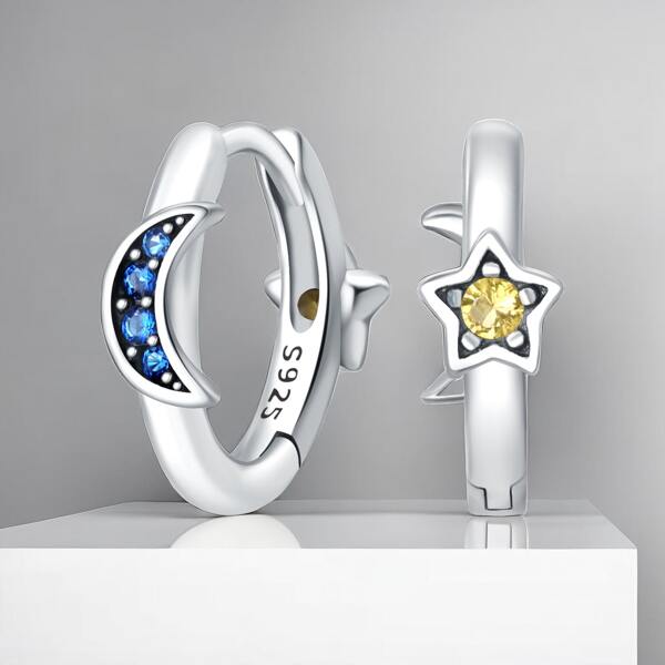 PANPOKI 1 Coppia Di Orecchini Con Stelle E Luna Sfolgoranti In Argento 925 Non Allineati, Adatti Per L'uso Quotidiano Delle Donne, Regalo Di Compleanno Gioiello Donna, Regalo Per Donne, Regalo Di San Valentino