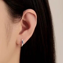 PANPOKI 1 Pair Of 925 Sterling Silver Sparkling Star And Moon Misaligned Earrings Suitable For Women Daily Wear Birthday Gift Jewelry Women Gifts Valentine's Day Gift - Silver - View 5