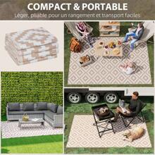 Outsunny Tapis extérieur Style Graphique - Tapis réversible 2 Motifs - dim. 2,74L x 1,82l m - PP Haute densité 310 g/m² Blanc Beige