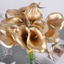 10 piezas de lirio dorado, flores artificiales para decoración del hogar - Dorado - Ver 4