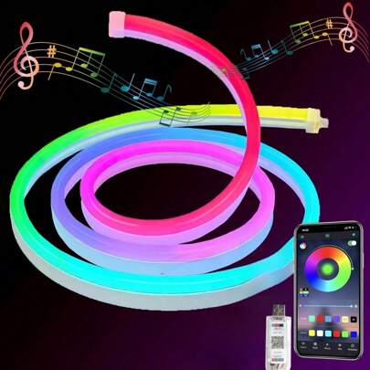 1入組RGB+IC Govee霓虹繩燈，夢幻色彩動態LED繩燈，LED灯帶適用於睡房音樂同步彈性剪裁DIY設計，可透過手機應用程式控制，用於室內游戲房，睡房節慶裝飾（遙控器不包括）