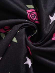 2入組適合青少年女孩的緊身花朵＆月亮印花短袖上衣和長褲夏季睡衣套裝附夜燈 - 黑色 - 查看 6