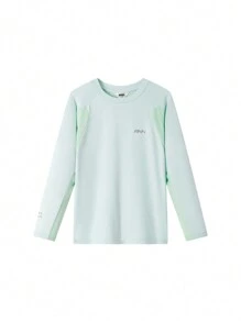 Annil Ropa deportiva de primavera para niñas preadolescentes, parte superior para correr de secado rápido, camiseta de cuello redondo de manga larga