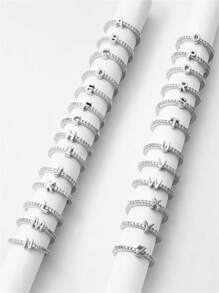 1pc Fashion Luxury Elegant Letter A-Z Zirconia Crystal Initial Rings, Versatile Gift Rings Suitable For Students, Friends & Family, Euopean & American Style Young People Jewelry - Silver - View 3