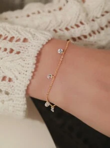 CROSSDEER 1 chiếc vòng tay bạc S925 thủ công, đính đá quý lấp lánh, toát lên vẻ quyến rũ rực rỡ, trang sức chất lượng cao phù hợp cho trang phục hàng ngày, dự tiệc và kỷ niệm của phụ nữ. - Vàng - Xem 2