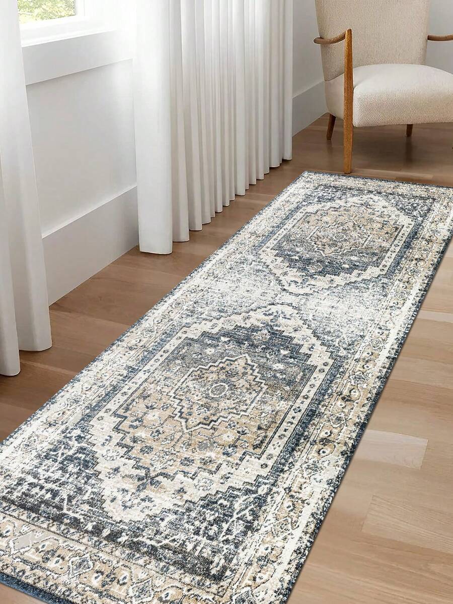 波西米亞風格涤纶纖維印花地毯,具有復古圖案,易於清潔和機洗,適用於走廊,廚房,床邊,洗衣房,臥室,客廳,走廊地毯家居裝飾 - 彩色 - 查看 1