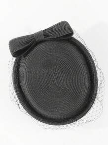 HIMESPORT 2025 Women's Straw Beret Fascinator Hat With Veil & Mesh Detailing - Pillbox Derby Tea Party, Wedding Bride Cocktail Fedora Cap