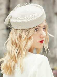 HIMESPORT 2025 Women's Straw Beret Fascinator Hat With Veil & Mesh Detailing - Pillbox Derby Tea Party, Wedding Bride Cocktail Fedora Cap